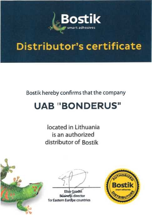 Bostik oficialaus distributoriaus sertifikatas